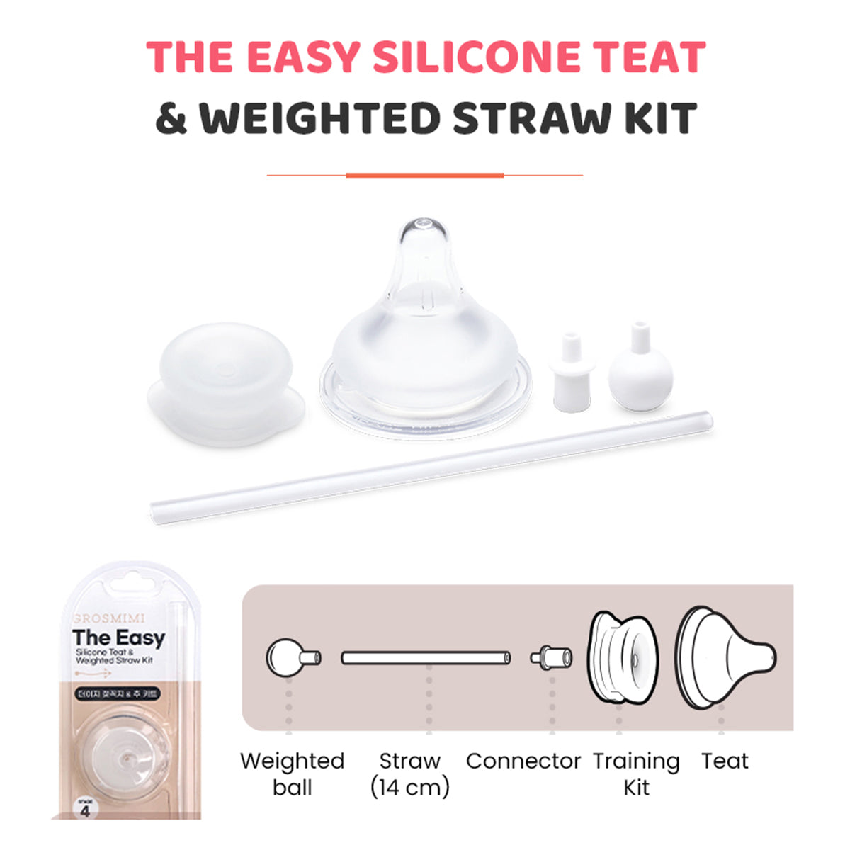 Grosmimi Easy Silicone Teat and Weighted Straw Kit